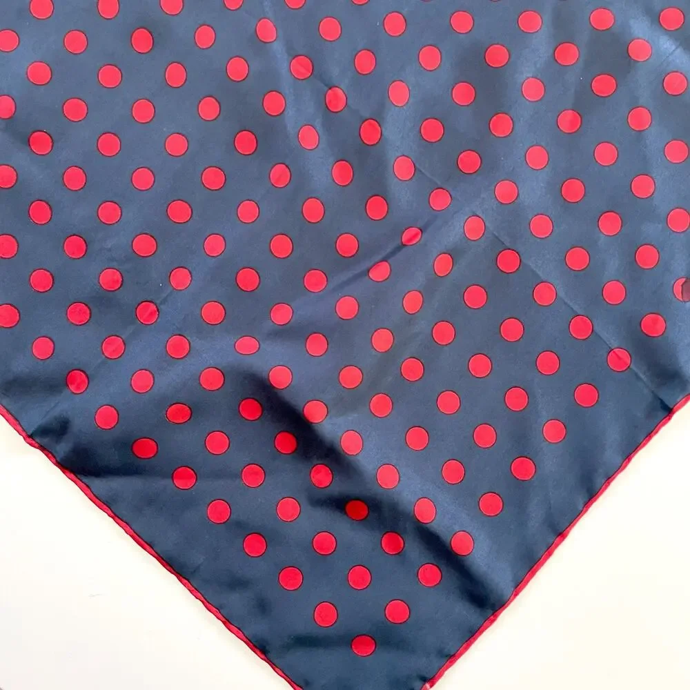 Vintage 70s Polka Dot Silk Scarf Square Navy Red Italy Timeless MCM Capsule